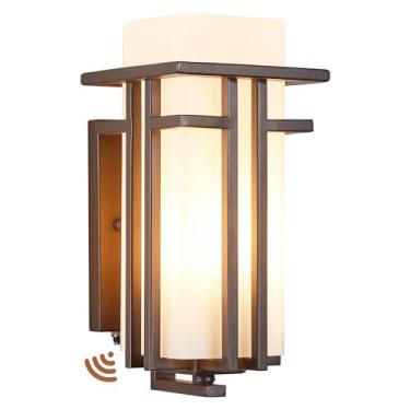 Imagem de Arandela de bronze polido a óleo para alpendre do crepúsculo ao amanhecer lanterna de parede marrom fosco com vidro fosco iluminação externa à prova d'água luminária externa para pátio, quintais