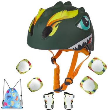 Imagem de Capacete de bicicleta infantil infantil para meninas de 2, 3, 4, 5, 6, 7, 8 anos, com design de dinossauro 3D, conjunto de equipamentos de proteção e certificado de segurança, capacete de patinação e