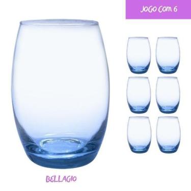 Imagem de 6 Copos Vidro Bellagio Redondo 450ml Grande Colorido Azul - Casa Linda