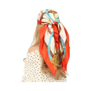 Imagem de Lenço De Seda Feminino 90x90cm, Quatro Estações, Hijab, Bandana, Envol