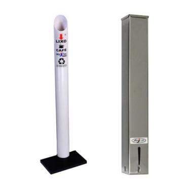 Imagem de Kit 1 Coletor Individual Café PVC + 1 Dispenser Quadrado 50ml Inox - C