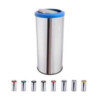 Imagem de Lixeira Inox Com Tampa Basculante Lixeira Grande 50 Litros - CCM, Azul