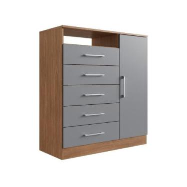 Imagem de Cômoda Rubi 5 Gavetas 1 Porta 1 Prateleira - Casajá, FREIJO/CINZA