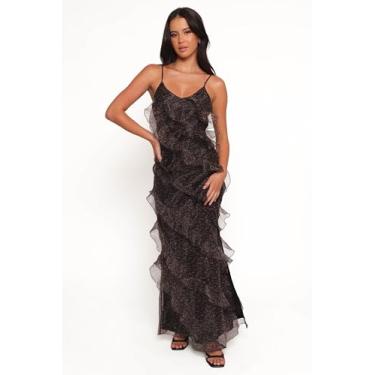 Imagem de Petal & Pup Vestido longo feminino Ciao com babados, Leopardo preto, PP