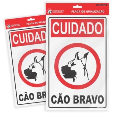 Imagem de Placa de Sinalizacao Cuidado Cao Bravo 16X25CM. - Grespan