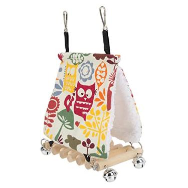Imagem de Tenda de Pássaros para Papagaios de Estimação, Lona e Madeira de Faia, Couro Confortável para Dormir, Design Atraente e Colorido, Ponte Suspensa de Madeira Inferior, Adequado (floresta colorida)
