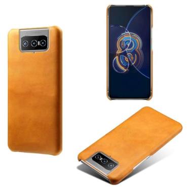 Imagem de Capa para Asus ZenFone 8 Filip,Proteção contra quedas,Casca de volta de cor sólida simples,Design de couro de imitação de plástico-Orange