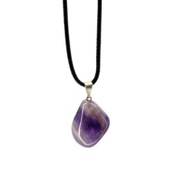 Imagem de Colar Cordão Com Pingente De Pedra Ametista Rolada Natural - Meta Atac