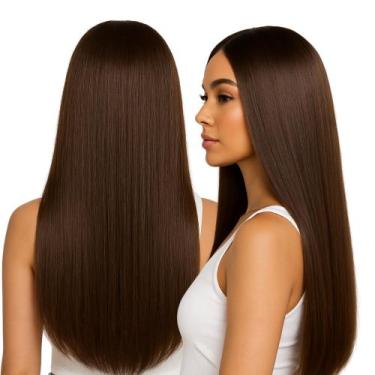 Imagem de Peruca Lisa Longa Sem Franja 70cm Castanho Orgânica - Maya Hair