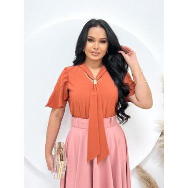 Imagem de Blusa Feminina Social Evangélica com Manga Curta - Fashion, Terracota,