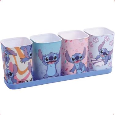Imagem de Porta Canetas C/ Bandeja do Disney Stitch 5 Pçs Colorido - Plasútil