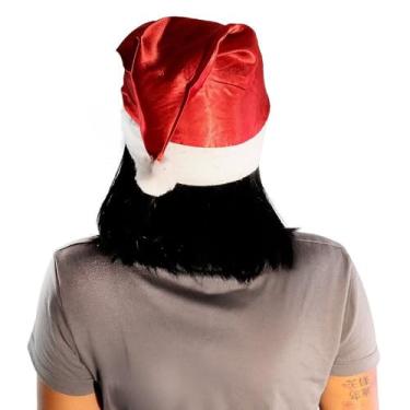 Imagem de Gorro de Papai Noel em Cetim, 38 cm x 28 cm, Vermelho e Branco, Material Poliéster