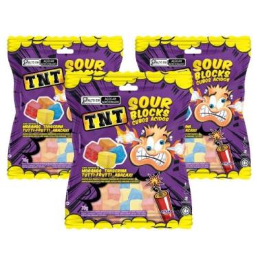 Imagem de Kit 3 Bala de Goma TNT Sour Blocks Cubos Ácidos Morango, Tangerina, Tu