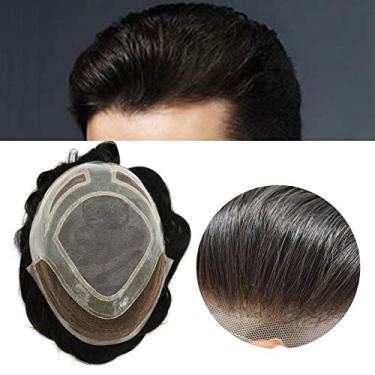 Imagem de Sistema de cabelo durável para homens com renda francesa frente peruca masculina peruca natural peruca de cabelo fino mono para homens 20 x 25 cm 120% densidade leve a média # 450 marrom médio + 50%