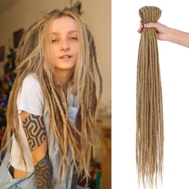 Imagem de LADY MIRANDA Extensões de dreadlock de ponta dupla de 61 cm Dreads sintéticos naturais macios 10 fios feitos à mão cabelo reggae estilo hip-hop extensões para mulheres (27, reto 61 cm)
