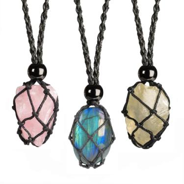 Imagem de LERSUSI Pingente de colar ajustável de corda de cristal natural não processado à mão para homens e mulheres, 30 in -76.2 in, Pedra, Labradorita Labradorita Fluorita verde