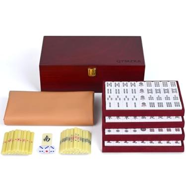 Imagem de Japanese Mahjong Set with Wooden Case - 1.07’’(27mm）Acrylic Golden Yellow Tiles, scoring sticks, East Wind Tile , 3 Dices & Mat - Portable Mini Size for Adults, Collector, Home Decoration, Game Night