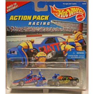 Imagem de Mattel Hot Wheels 1996 Action Pack Series 1:64 Scale Die Cast Metal Car # 16155 - RACING Race to Victory with T-Bird Stocker Racing Car, Buick Stocker Racing Car, 1 Racer and 2 Pit Stop Crew with