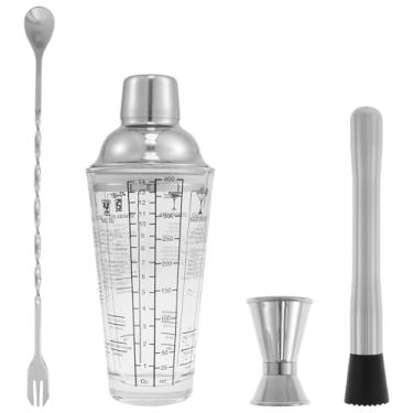 Imagem de Conjunto de 4 coqueteleiras, kit de coqueteleira de 400 ml, copo com medidas, coqueteleira de vidro de martini, com jigger de medição dupla, misturador de coquetel e colher de mistura, kit de