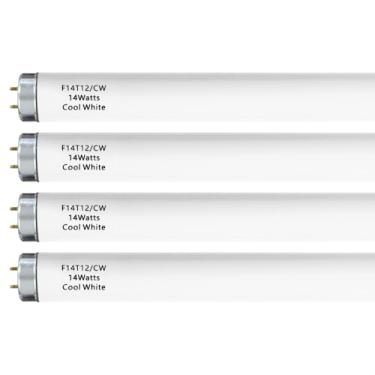 Imagem de Lâmpada fluorescente F14T12/CW de 14 Watts, tubo fluorescente de forro T12, comprimento total de 38 cm, cor branca fria T12 14W, tampa bi-pin G13, pacote com 4