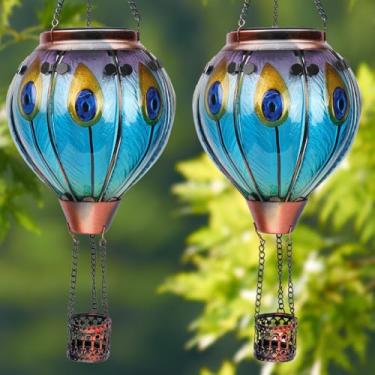 Imagem de teyigarden 2Pcs Lanternas de Balão de Ar Quente Solar com Luzes de Balão de Ar Quente de Vidro de Chama com 2Pcs Ganchos de Pastor À Prova D'Água para Pendurar Ao Ar Livre Lanterna (18" A X 5,5" L)