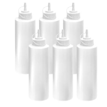 Imagem de Kit 6 Bisnagas Grande Flexível 1 Litro Molhos Katchup Mostarda Maionese Profissional Multiuso (Branco)