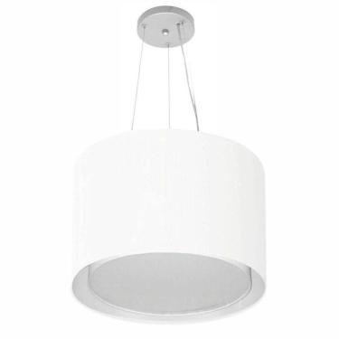 Imagem de Lustre Pendente Cilíndrico Duplo Vivare Md-4304 Cúpula Em Tecido 40x30cm - Bivolt Branc...