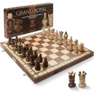 Imagem de Handmade European Wooden Chess Set with Wood Chess Pieces – Decorative Box with Storage Tray – Rustic Classic Board Game (Grand Royal)