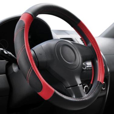 Imagem de Capa de volante Elantrip Leather 37cm a 39cm preta/vermelha