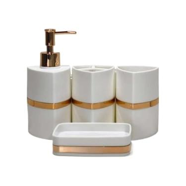Imagem de Kit Lavabo Luxo - Conjunto Completo Para Pia De Banheiro, Design Refinado E Acabamento ImpecáVel(Kit4 Triângulo Branco e Ouro)