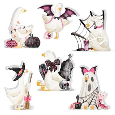 Imagem de Culudea 6 peças de decoração de mesa de ganso para ambientes internos, decorações de madeira para Halloween, estatueta rústica de casa de fazenda, bandeja em camadas, mesa de centro de mesa para casa