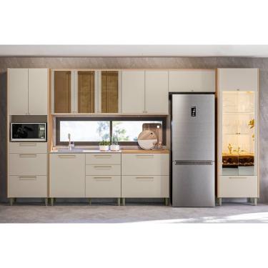 Imagem de Cozinha Modulada Completa Atena 7 Peças (3Aéreos+2Balcões+1Paneleiro+1TorreQuente) CP08 Jequitiba/Off White Fosco - Linea Brasil