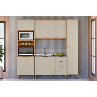 Imagem de Cozinha Modulada Completa Selene 4 Peças (1Aéreo+1Balcão+1Paneleiro+1TorreQuente) CP10 Jequitiba/Off White Fosco - Linea Brasil