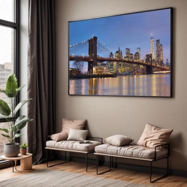 Imagem de Quadro com Moldura Sala Quarto Ponte Nova York Decorativo Horizontal Grande Hall