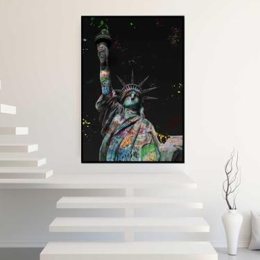 Imagem de Quadro com Moldura Estátua Liberdade NY Street Art Grafite Decorativo Grande Sala Quarto Hall