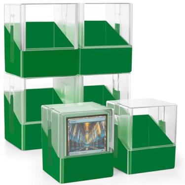 Imagem de Minahao Pacote com 6 caixas de baralho para 6 conjuntos de baralho MTG Commander ou 600 cartas TCG. - Caixa organizadora de cartões com tampa transparente para mais de 100 cartas de manga única (verde