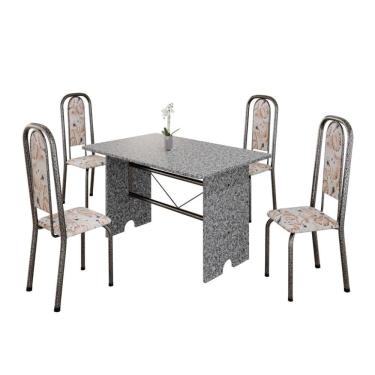 Imagem de Conjunto De Mesa Tubular 4 Cadeiras 120x75cm Mart Prata Com Tampo Em Granito Ocre Letícia 070 - Tudo De Móveis Botanic Bege
