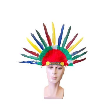 Imagem de 2 Fantasias Cocar Índio Colorido Carnaval Com Penas Grandes