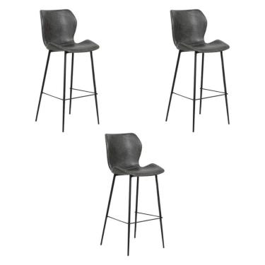 Imagem de Kit 3 Banquetas Alta com Encosto para Bancada Cozinha Penha R02 Sintético Cinza Grafite - Mpozenato