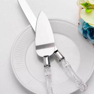 Imagem de Conjunto Faca e Espatula p/ Bolo em Aço Inox e Acrilico 