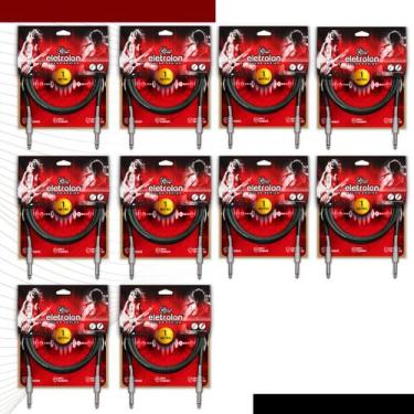 Imagem de Kit 10 Cabo P10 Mono P10 Mono Para Violão Guitarra Baixo 1m Metro - Pu