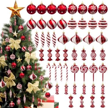 Imagem de 50 peças de enfeites de bola de Natal, conjunto de pirulito doce, decoração de Natal, pingentes de bola de bengalas brilhantes - vermelho doce