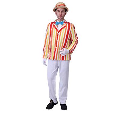 Imagem de CosplayDiy Fantasia masculina Bert Cosplay Uniforme Bert Stripe Blazer Calça Conjunto Completo M