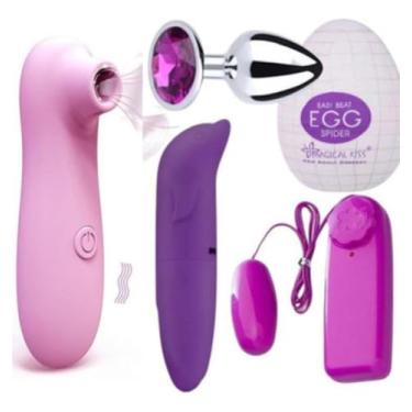 Imagem de Kit Vibrador Golfinho + Bullet + Sugador + Plug Anal + Egg