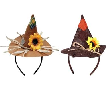 Imagem de 2 peças de chapéu de espantalho adulto acessórios de fantasia de espantalho de palha bruxa acessórios de Halloween chapéus patchwork de girassol para fantasia de corvo assustador feminino masculino