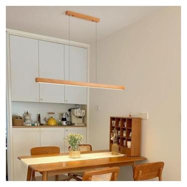 Imagem de Luminária Pendente Linear com Controle Remoto, Luminária Pendente LED Mesa de Jantar Madeira Regulável, Luminária Pendente Design Linear Luminária Mesa de Jantar, Lustre para Sala de Jantar