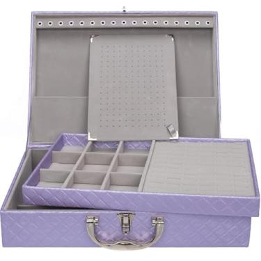 Imagem de Porta Joias Grande Em Maleta Dupla - Organizador Com VáRias Bandejas Para Bijuterias, Ideal Para Viagem - Caixa Grande Para Guardar Toda Sua ColeçãO(Lilás c/Cinza)