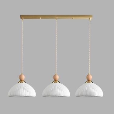 Imagem de Lustre nórdico vintage com 3 luzes, luminária pendente estilo fazenda, abajur de cerâmica, altura ajustável, luz suspensa para ilha de cozinha, sala de estar, quarto, cabeceira, sala de jant