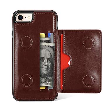 Imagem de EYZUTAK Capa carteira com compartimento para cartão para iPhone 7/8/SE 2020, capa de couro PU premium com fecho magnético oculto, capa protetora durável à prova de choque para iPhone 7/8/SE 2020