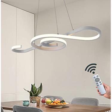 Imagem de Lustre moderno com design de nota musical regulável, luz pendente para sala de estar e jantar, controle remoto, 100 cm, branco